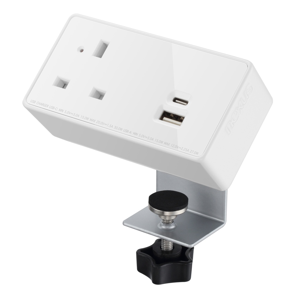 Desktop Power Module 1X 240V UkSocket 30W Usb-C 27W Usb-A White Housing White Veneer