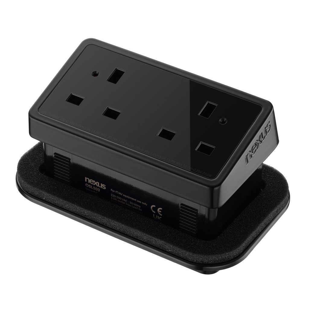 In-Desk Power Module 1X 240V Uk
Socket, 30W Usb-C, 27W Usb-A
Black Housing Black Veneer