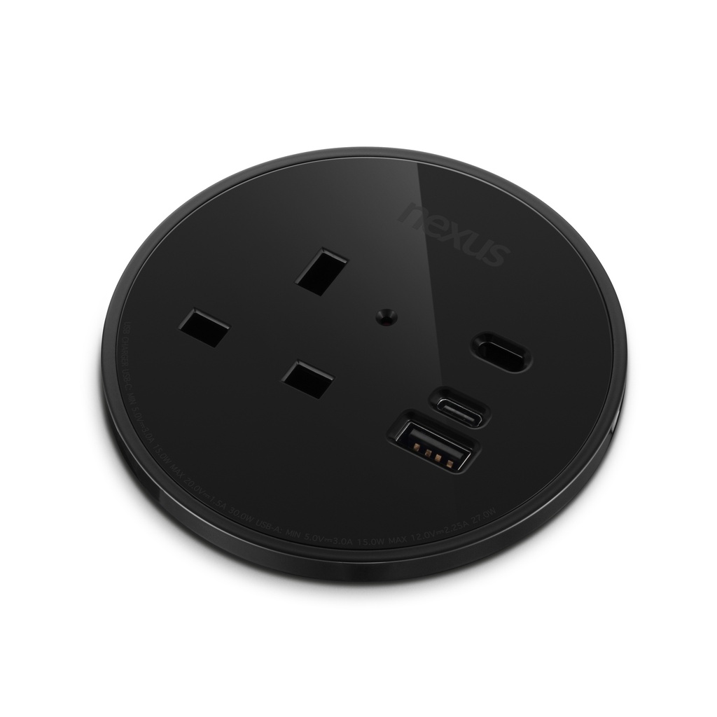 80Mm In-Desk Power Module 1X
240V Uk Socket, 30W Usb-C, 27W
Usb-A, Black Housing, Black Bezel,
Black Veneer