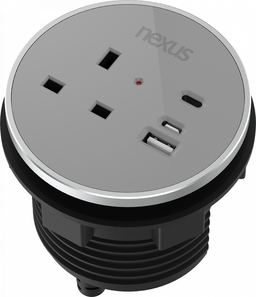 80Mm In-Desk Power Module 1X
240V Uk Socket, 30W Usb-C, 27W
Usb-A, Black Housing, Silver Bezel,
Grey Veneer (With Additional Usb-C
Keystone Blank - Keystone Not
Supplied)