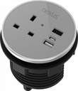 80Mm In-Desk Power Module 1X240V Uk Socket, 30W Usb-C, 27W Usb-A, Black Housing, Silver Bezel, Grey Veneer (With Additional Usb-A Keystone Blank - Keystone Not Supplied)