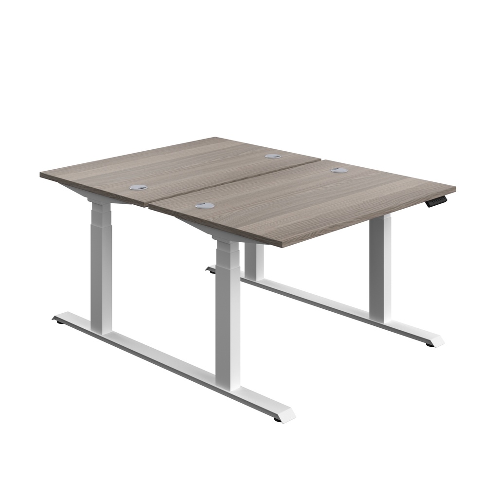 Economy Back To Back Sit Stand Desk (FSC) | 1200 X 800 | Grey Oak/White | 