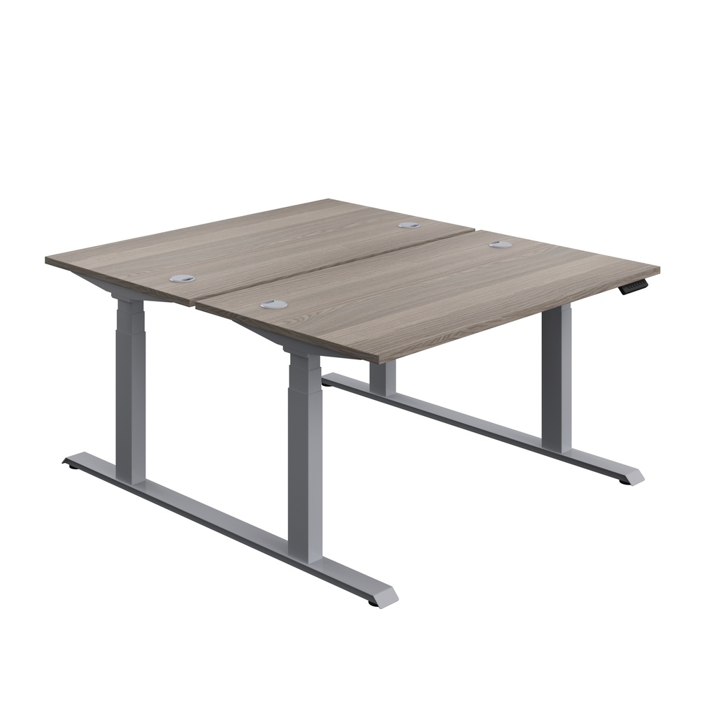 Economy Back To Back Sit Stand Desk (FSC) | 1400 X 800 | Grey Oak/Silver | 