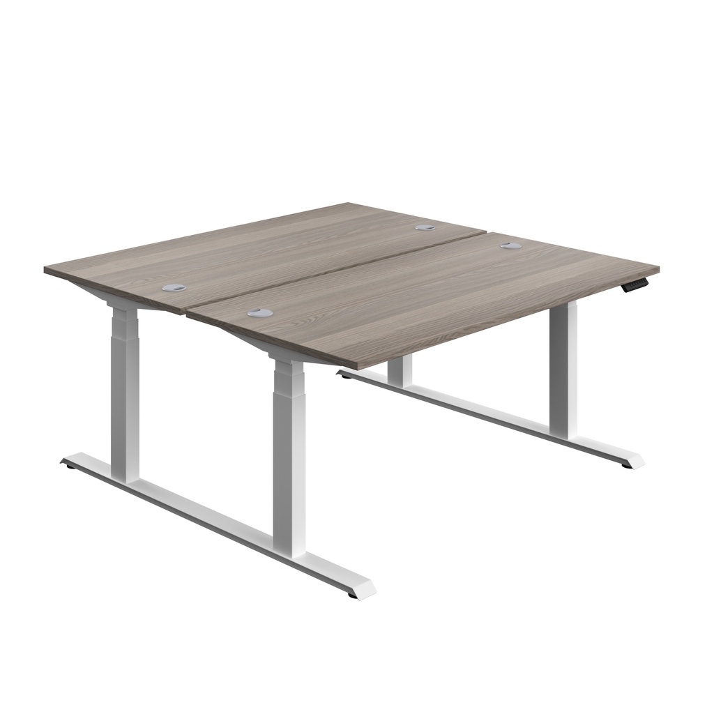 Economy Back To Back Sit Stand Desk (FSC) | 1600 X 800 | Grey Oak/White | 