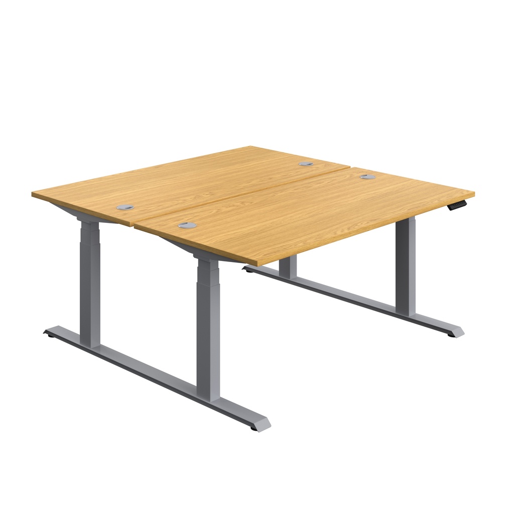 Economy Back To Back Sit Stand Desk (FSC) | 1600 X 800 | Nova Oak/Silver | 