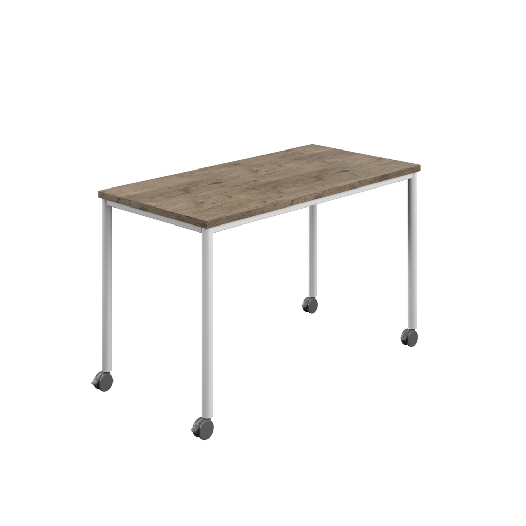 Titan Mobile Rectangular Table (FSC) | 1200 X 600 | White/Grey Nebraska Oak