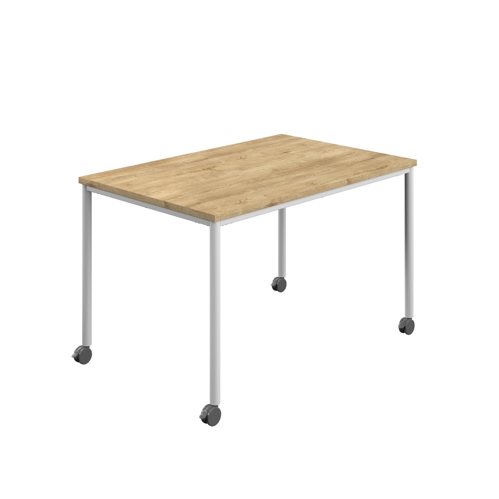 Titan Mobile Rectangular Table (FSC) | 1400 X 600 | White/Natural Nebraska Oak