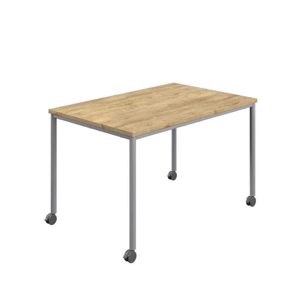 Titan Mobile Rectangular Table (FSC) | 1400 X 600 | Silver/Natural Nebraska Oak