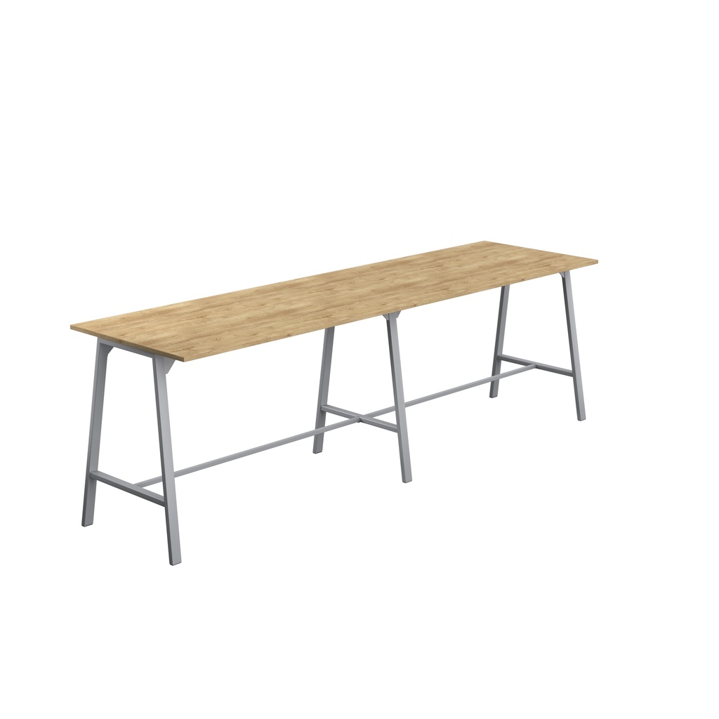 Titan High Maker Rectangular Table (FSC) | 1800 X 1000 | Silver/Natural Nebraska Oak