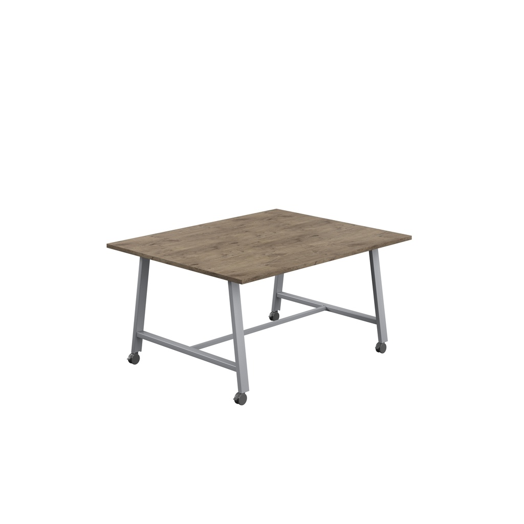 Titan Mobile Low Maker Rectangular Table (FSC) | 1500 X 1000 | Silver/Grey Nebraska Oak