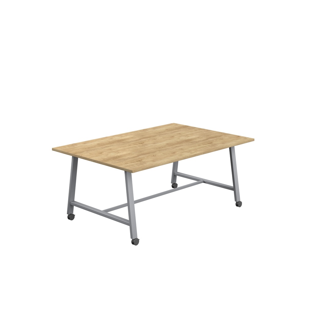 Titan Mobile Low Maker Rectangular Table (FSC) | 1800 X 1000 | Silver/Natural Nebraska Oak