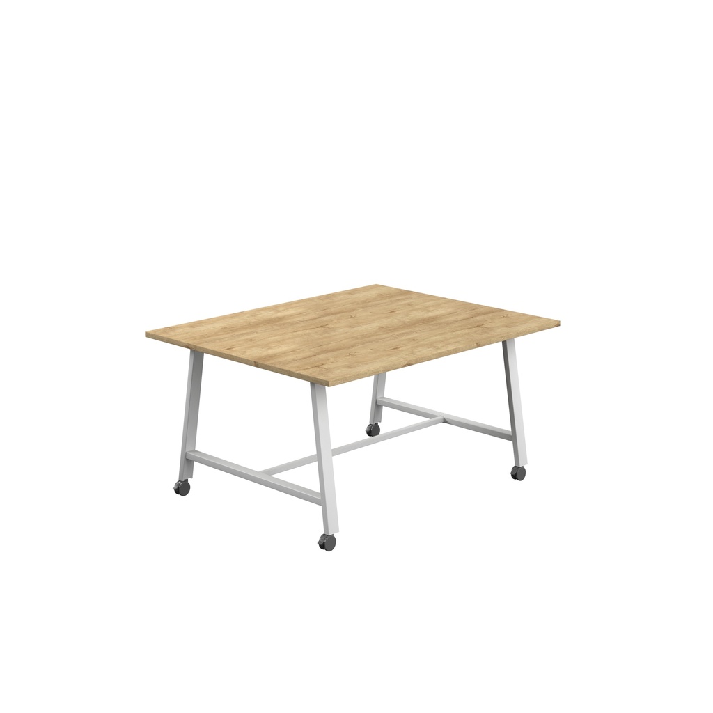 Titan Mobile Low Maker Rectangular Table (FSC) | 1500 X 1000 | White/Natural Nebraska Oak