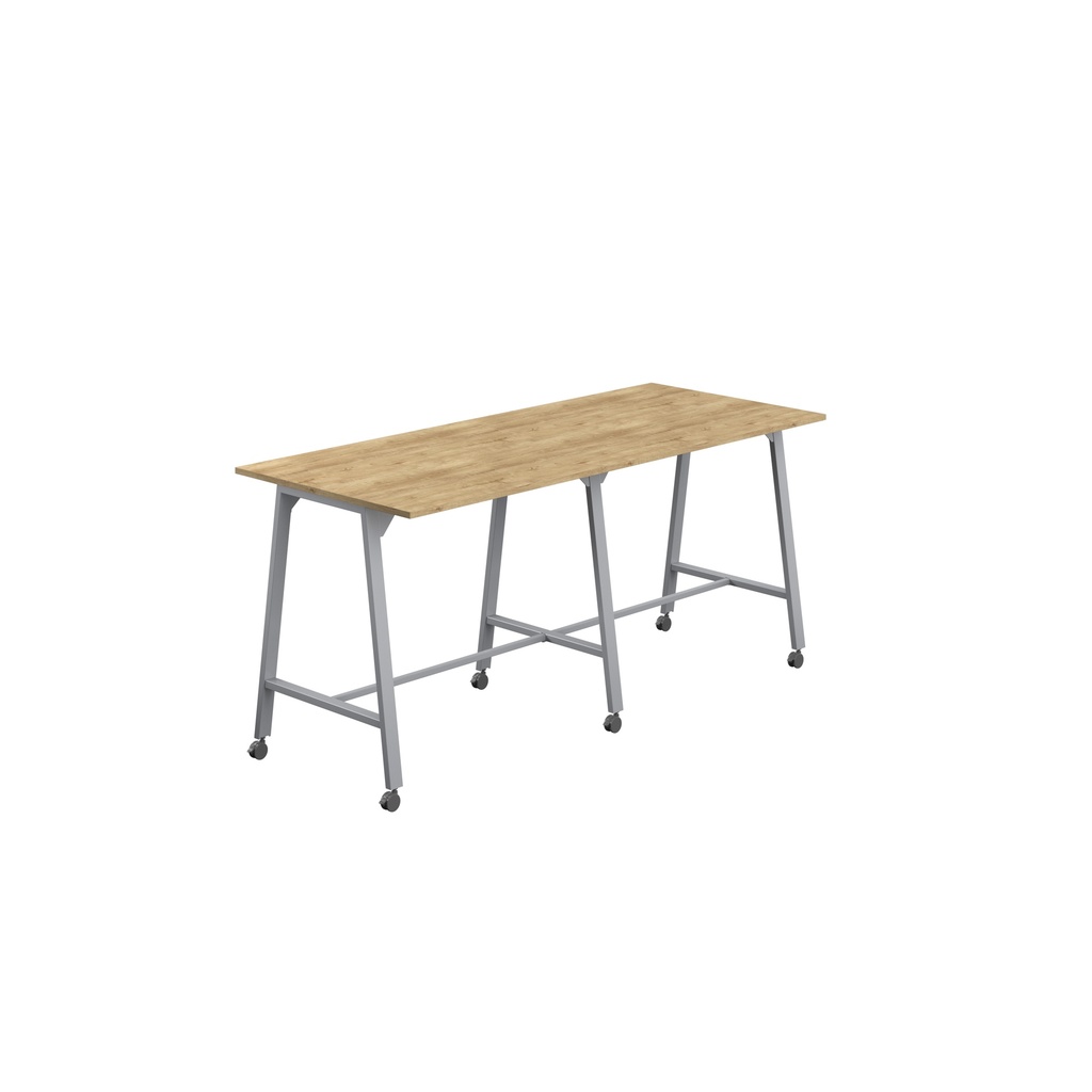 Titan Mobile High Maker Rectangular Table (FSC) | 1200 X 1000 | Silver/Natural Nebraska Oak