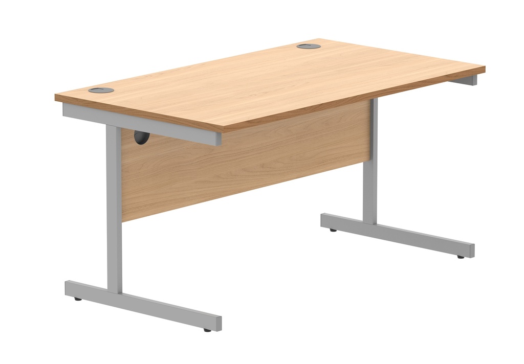 Office Rectangular Desk With Steel Single Upright Cantilever Frame (Fsc) | 1400X800 | Norwegian Beech/Silver