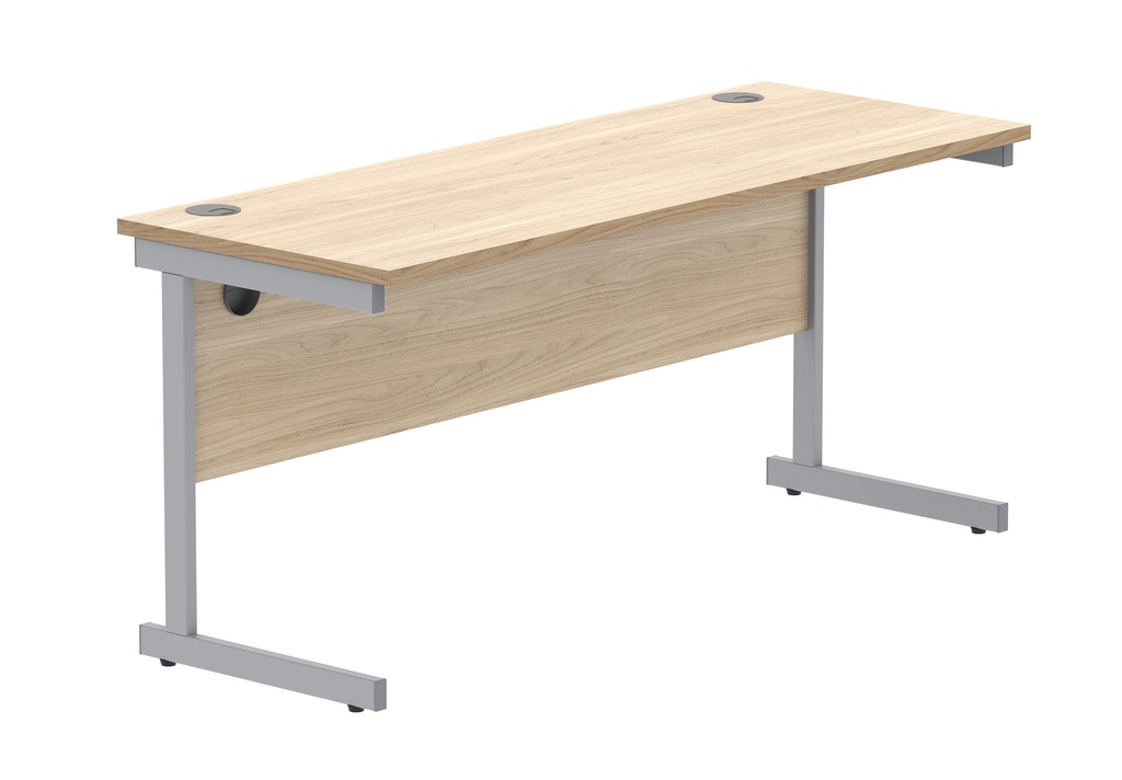 Office Rectangular Desk With Steel Single Upright Cantilever Frame (Fsc) | 1600X600 | Canadian Oak/Silver