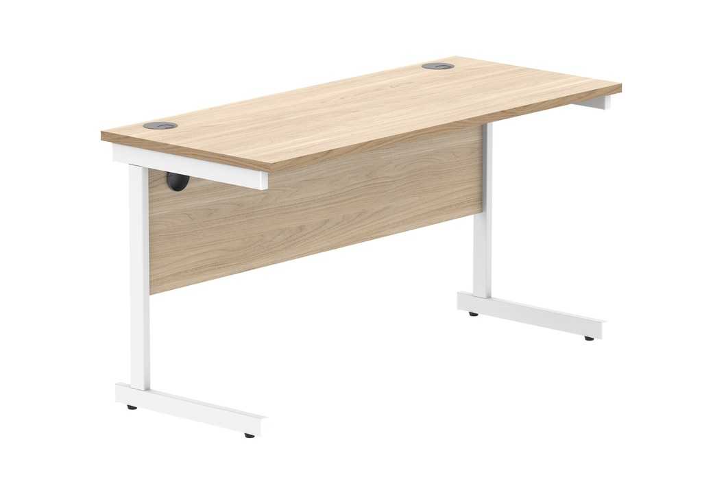 Office Rectangular Desk With Steel Single Upright Cantilever Frame (Fsc) | 1400X600 | Canadian Oak/White