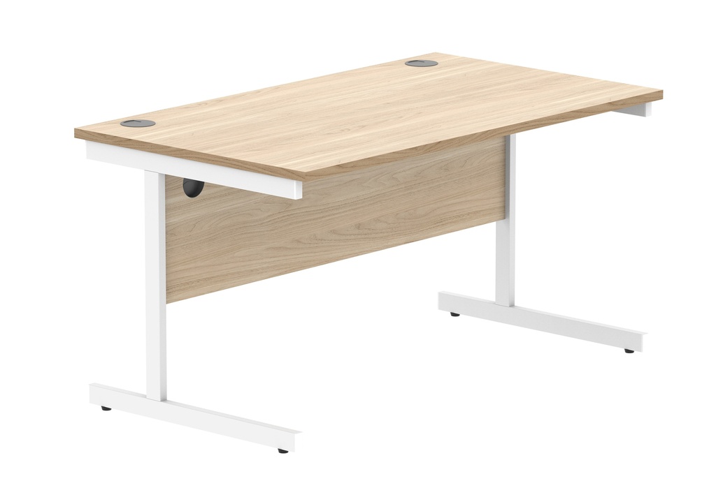 Office Rectangular Desk With Steel Single Upright Cantilever Frame (Fsc) | 1400X800 | Canadian Oak/White