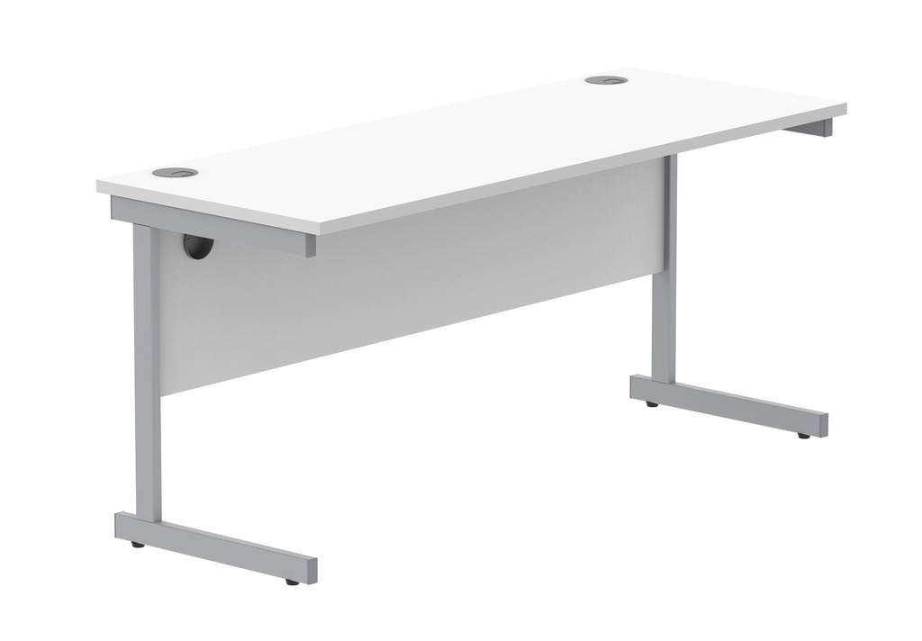 Office Rectangular Desk With Steel Single Upright Cantilever Frame (Fsc) | 1600X600 | Arctic White/Silver