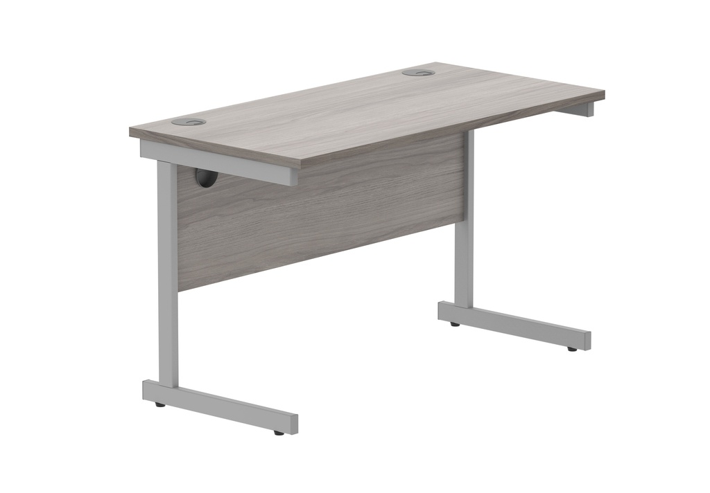 Office Rectangular Desk With Steel Single Upright Cantilever Frame (Fsc) | 1200X600 | Alaskan Grey Oak/Silver