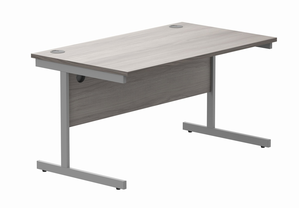 Office Rectangular Desk With Steel Single Upright Cantilever Frame (Fsc) | 1400X800 | Alaskan Grey Oak/Silver