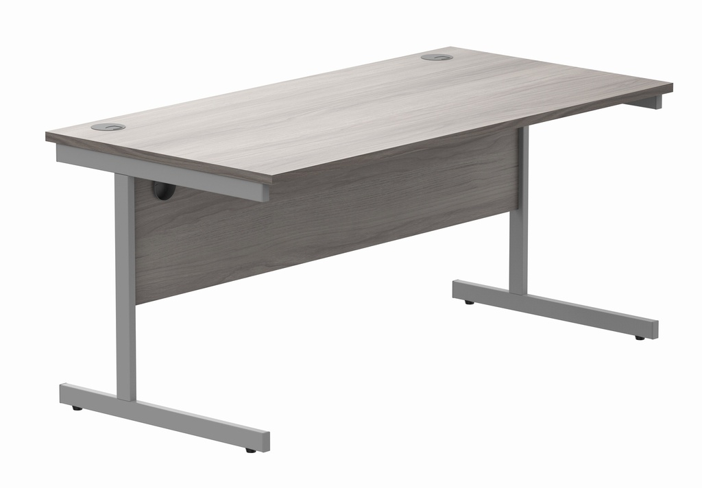 Office Rectangular Desk With Steel Single Upright Cantilever Frame (Fsc) | 1600X800 | Alaskan Grey Oak/Silver