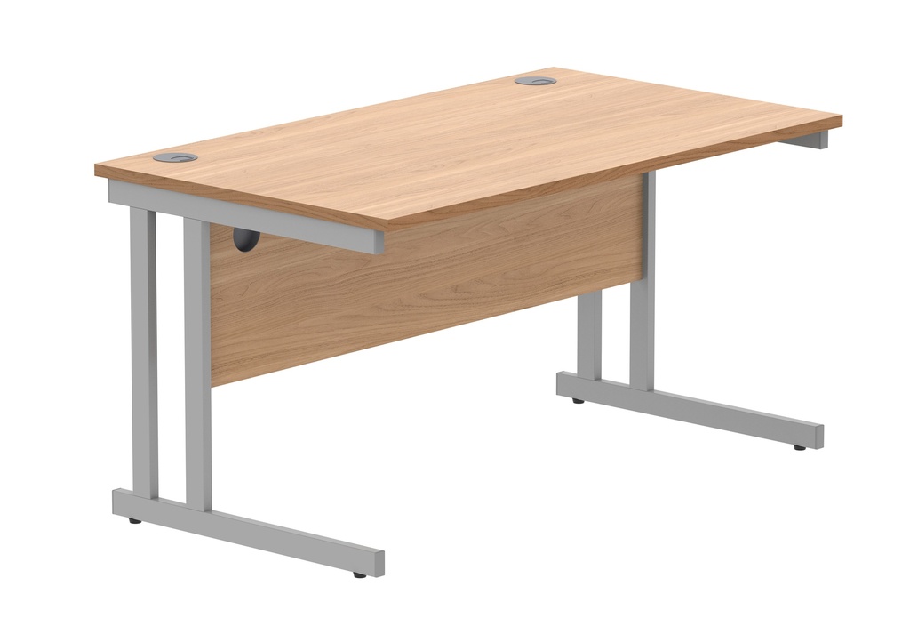 Office Rectangular Desk With Steel Double Upright Cantilever Frame (Fsc) | 1400X800 | Norwegian Beech/Silver