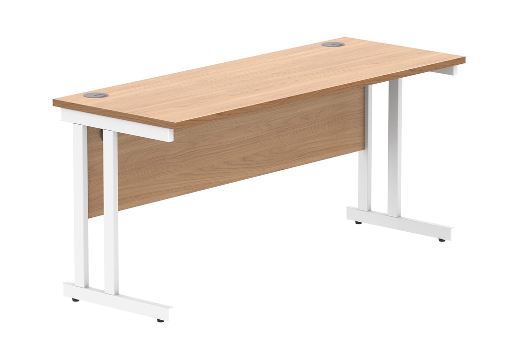 Office Rectangular Desk With Steel Double Upright Cantilever Frame (Fsc) | 1600X600 | Norwegian Beech/White