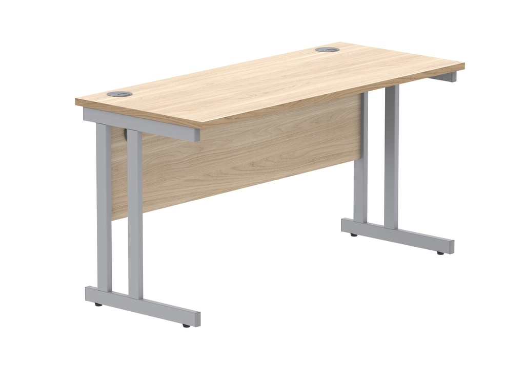 Office Rectangular Desk With Steel Double Upright Cantilever Frame (Fsc) | 1400X600 | Canadian Oak/Silver