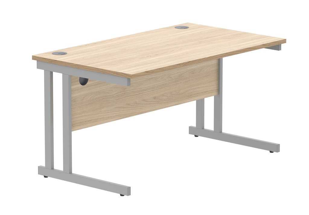 Office Rectangular Desk With Steel Double Upright Cantilever Frame (Fsc) | 1400X800 | Canadian Oak/Silver