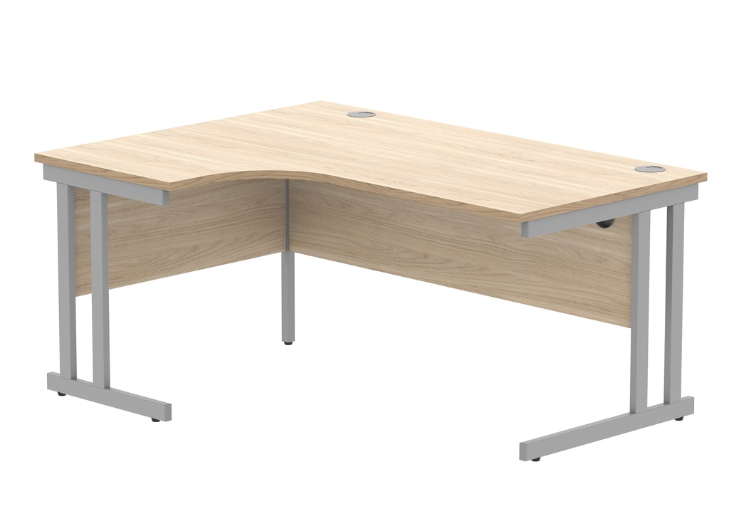 Office Left Hand Corner Desk With Steel Double Upright Cantilever Frame (Fsc) | 1600X1200 | Canadian Oak/Silver