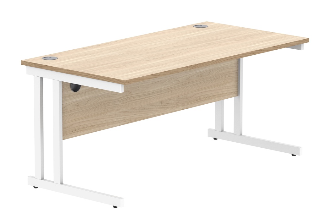 Office Rectangular Desk With Steel Double Upright Cantilever Frame (Fsc) | 1600X800 | Canadian Oak/White