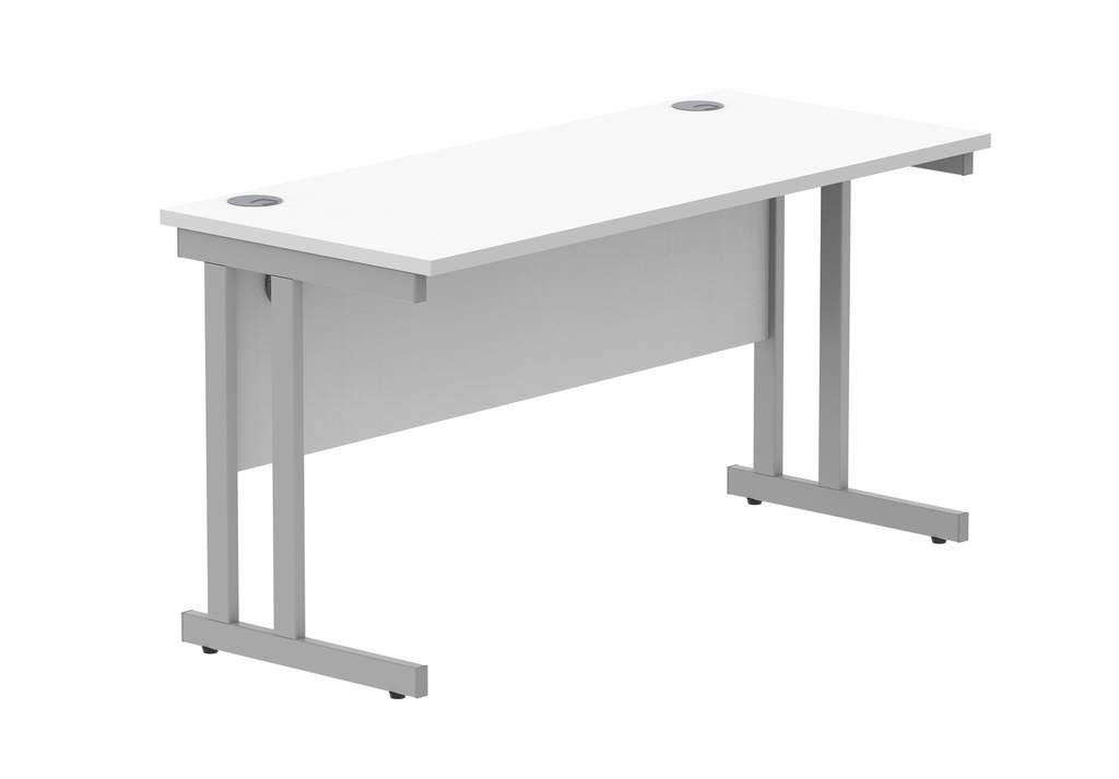 Office Rectangular Desk With Steel Double Upright Cantilever Frame (Fsc) | 1400X600 | Arctic White/Silver