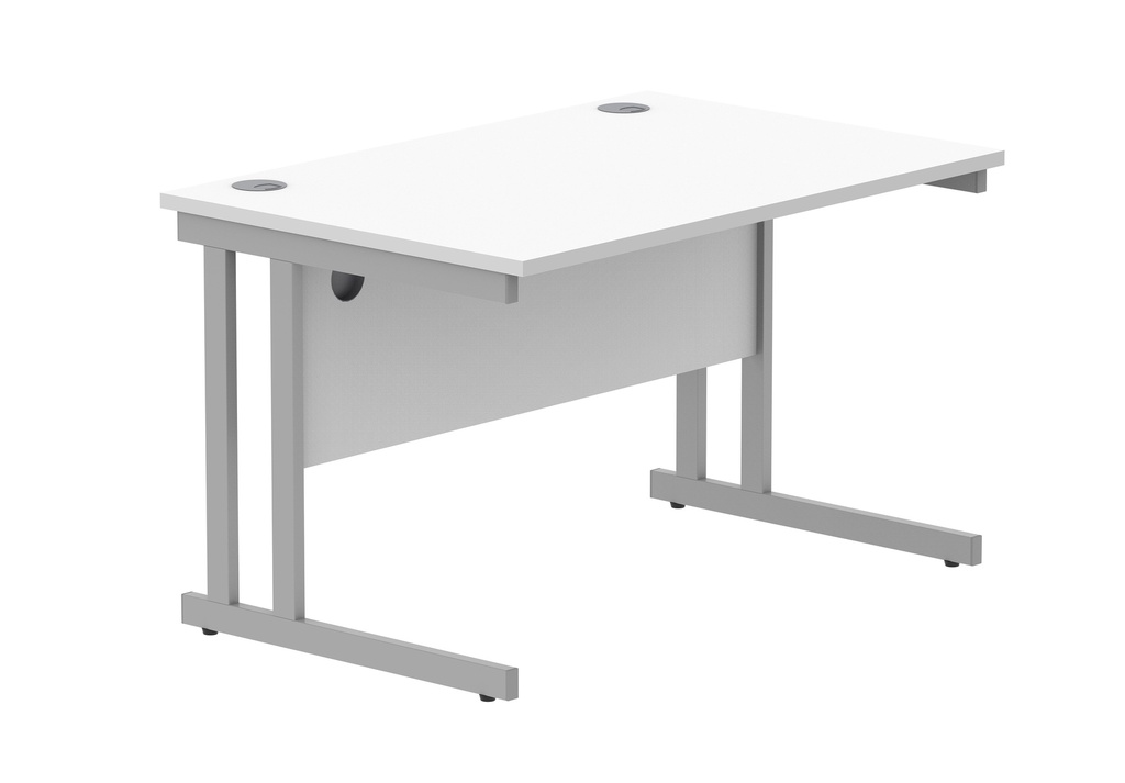 Office Rectangular Desk With Steel Double Upright Cantilever Frame (Fsc) | 1200X800 | Arctic White/Silver