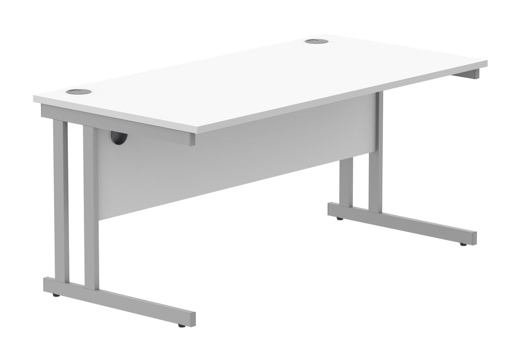 Office Rectangular Desk With Steel Double Upright Cantilever Frame (Fsc) | 1600X800 | Arctic White/Silver