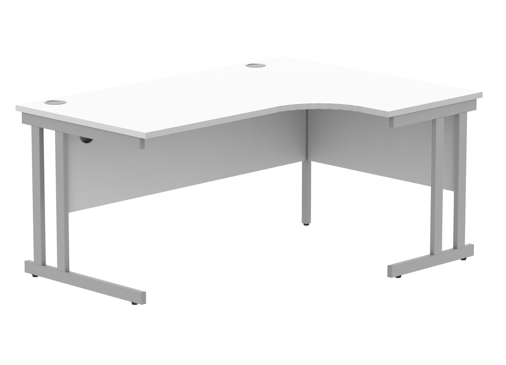 Office Right Hand Corner Desk With Steel Double Upright Cantilever Frame (Fsc) | 1600X1200 | Arctic White/Silver