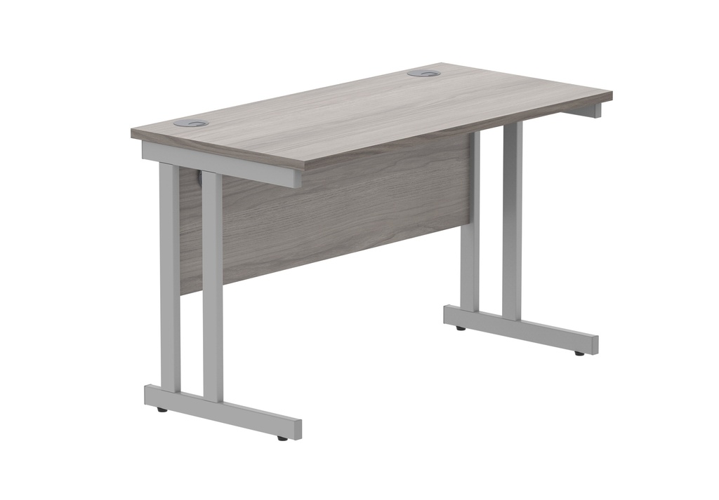 Office Rectangular Desk With Steel Double Upright Cantilever Frame (Fsc) | 1200X600 | Alaskan Grey Oak/Silver