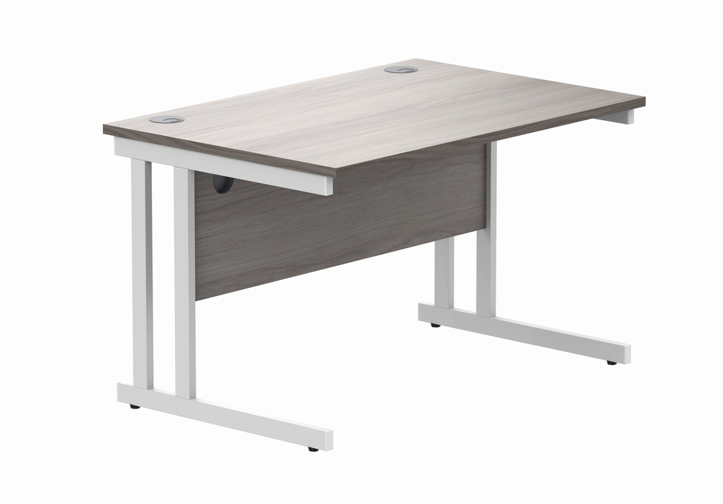 Office Rectangular Desk With Steel Double Upright Cantilever Frame (Fsc) | 1200X800 | Alaskan Grey Oak/White