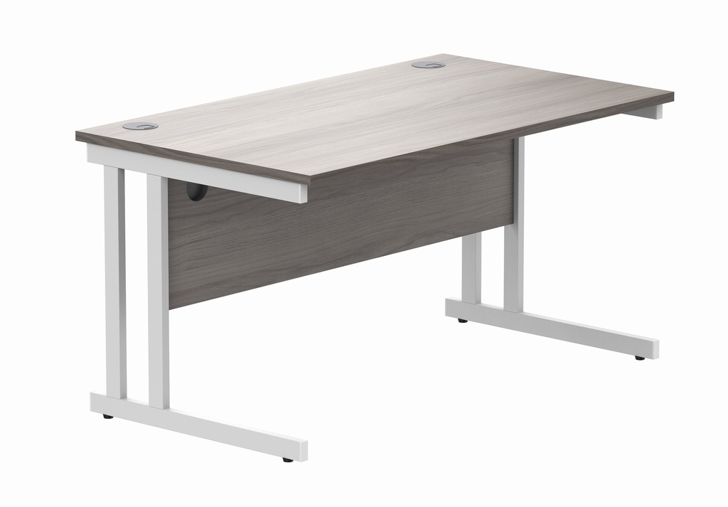 Office Rectangular Desk With Steel Double Upright Cantilever Frame (Fsc) | 1400X800 | Alaskan Grey Oak/White