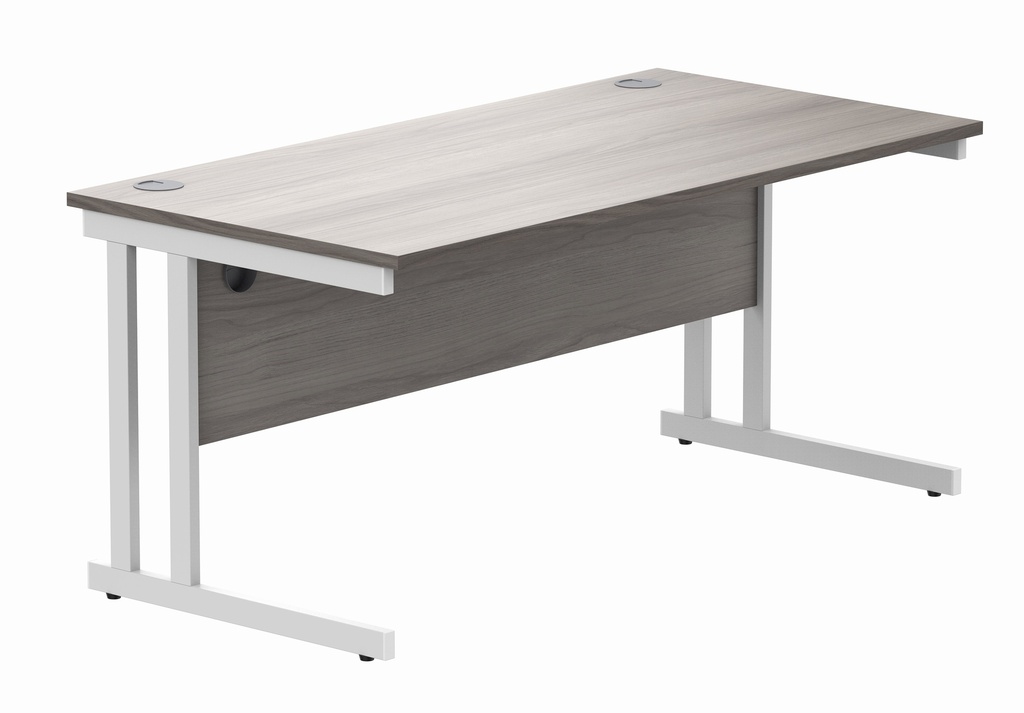 Office Rectangular Desk With Steel Double Upright Cantilever Frame (Fsc) | 1600X800 | Alaskan Grey Oak/White