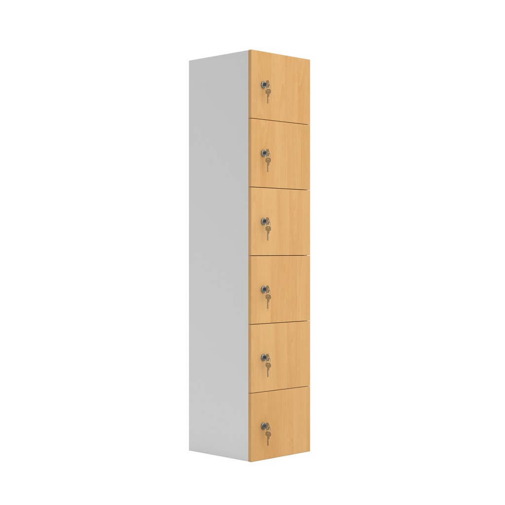 Wooden Locker 6 Door Beech W346Mm D397 H1900 With Cam Lock (FSC).