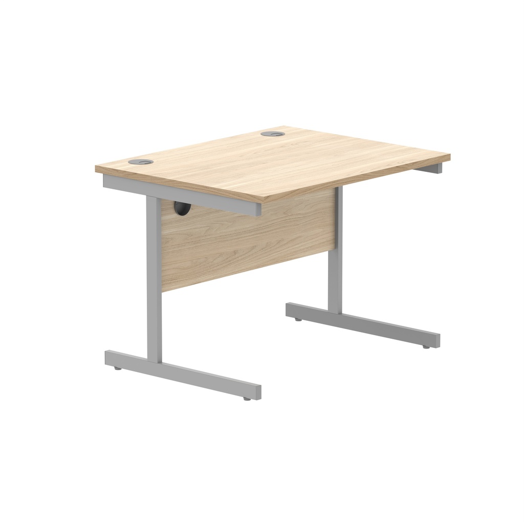 Office Rectangular Desk With Steel Single Upright Cantilever Frame (Fsc) | 800X800 | Canadian Oak/Silver