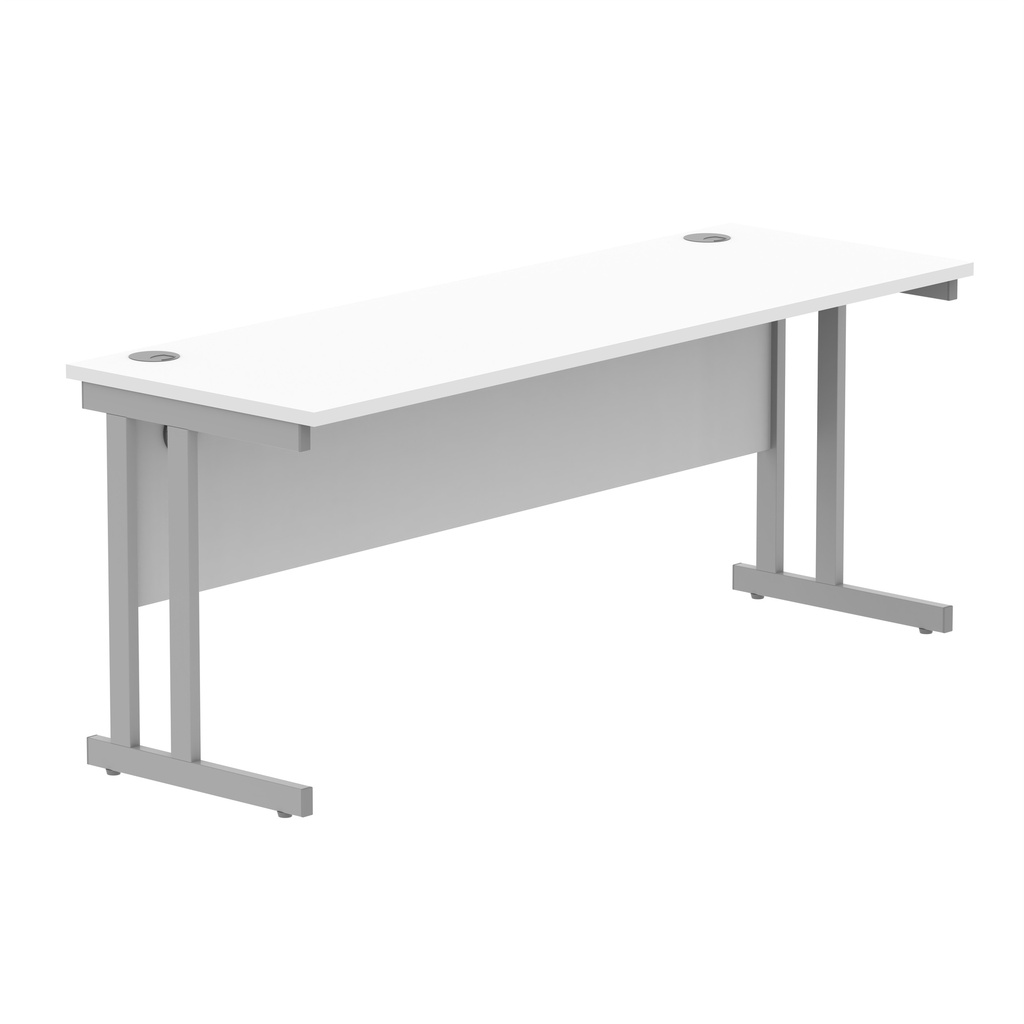 Office Rectangular Desk With Steel Double Upright Cantilever Frame (Fsc) | 1800X600 | Arctic White/Silver