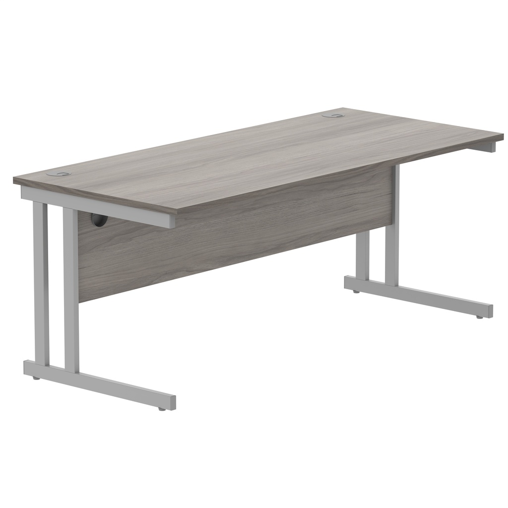 Office Rectangular Desk With Steel Double Upright Cantilever Frame (Fsc) | 1800X800 | Alaskan Grey Oak/Silver