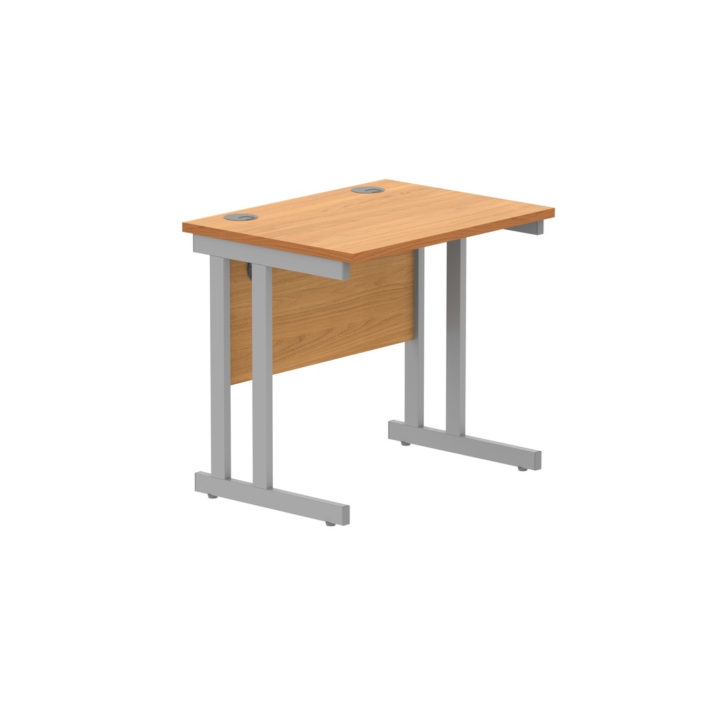 Office Rectangular Desk With Steel Double Upright Cantilever Frame (Fsc) | 800X600 | Norwegian Beech/Silver