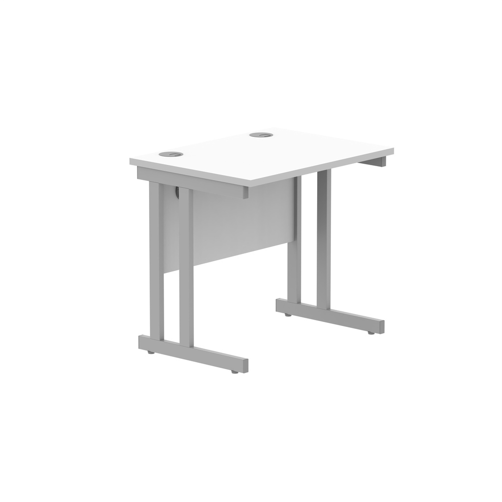 Office Rectangular Desk With Steel Double Upright Cantilever Frame (Fsc) | 800X600 | Arctic White/Silver