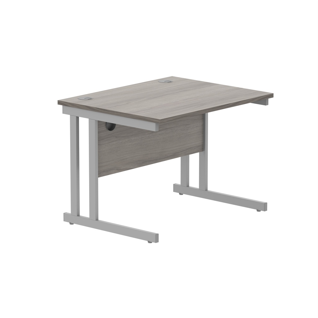 Office Rectangular Desk With Steel Double Upright Cantilever Frame (Fsc) | 800X800 | Alaskan Grey Oak/Silver