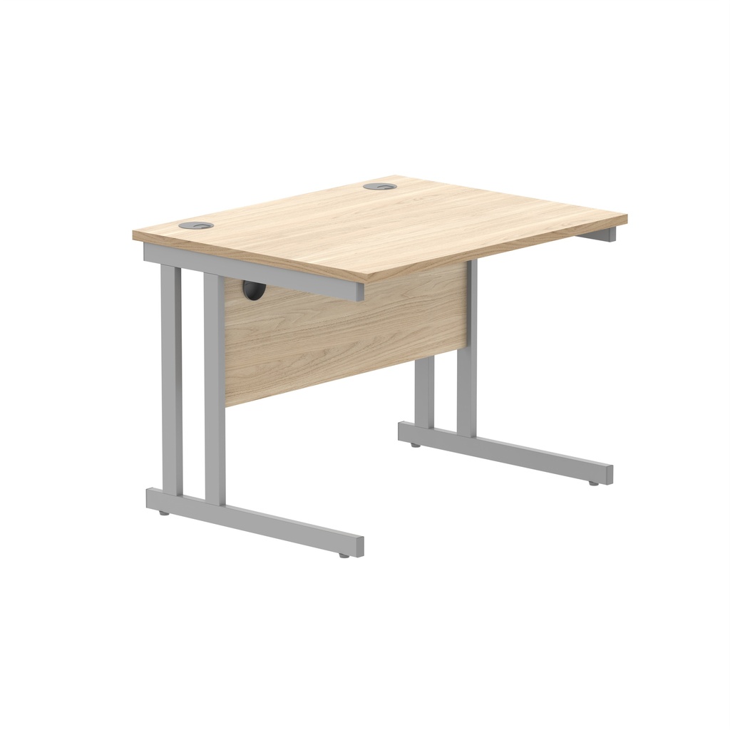 Office Rectangular Desk With Steel Double Upright Cantilever Frame (Fsc) | 800X800 | Canadian Oak/Silver