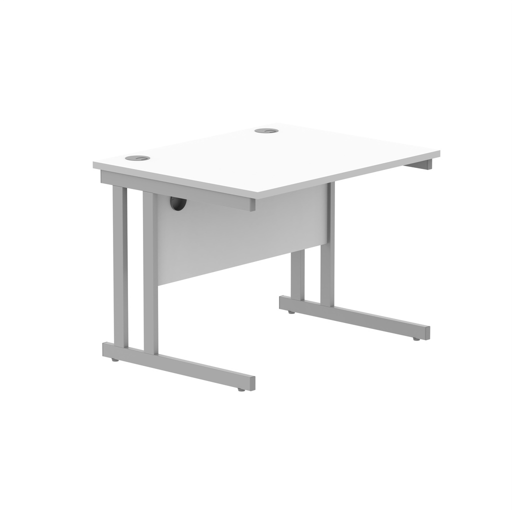 Office Rectangular Desk With Steel Double Upright Cantilever Frame (Fsc) | 800X800 | Arctic White/Silver