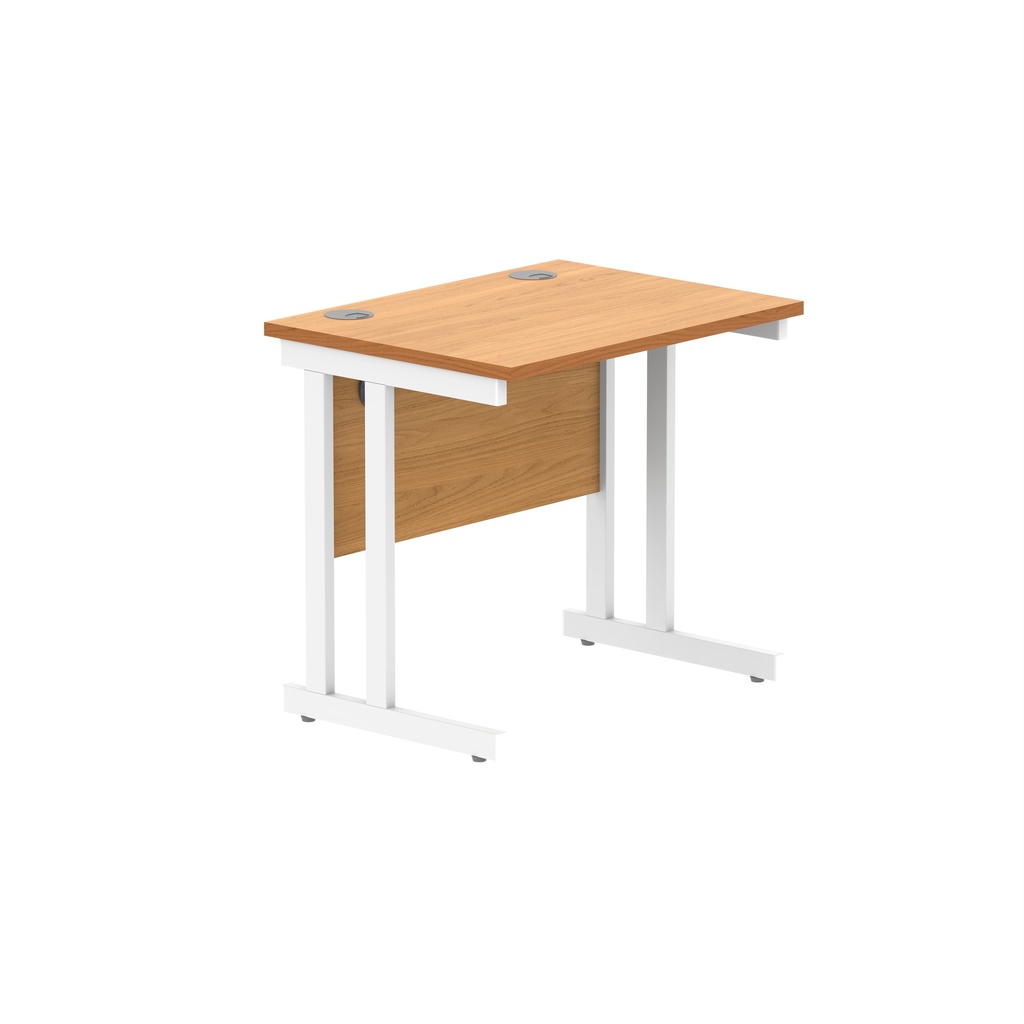 Office Rectangular Desk With Steel Double Upright Cantilever Frame (Fsc) | 800X600 | Norwegian Beech/White