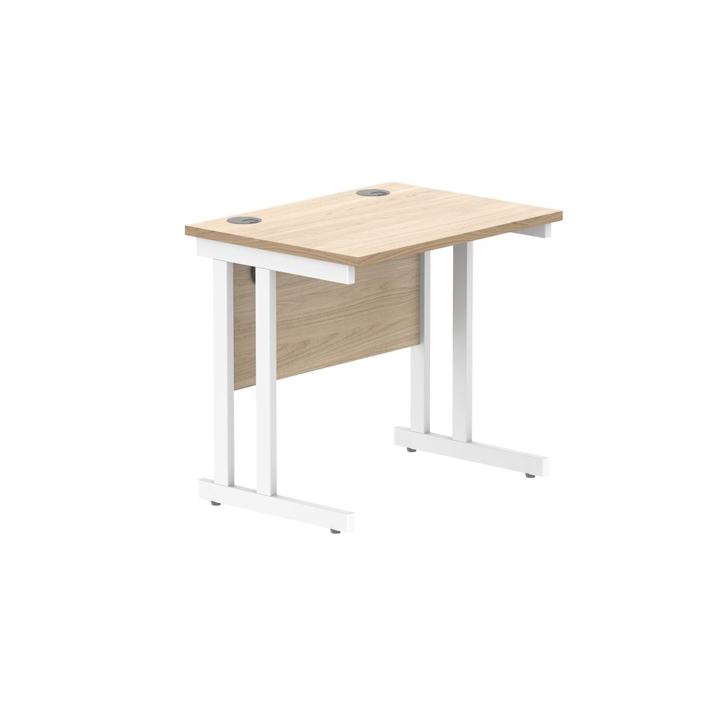 Office Rectangular Desk With Steel Double Upright Cantilever Frame (Fsc) | 800X600 | Canadian Oak/White